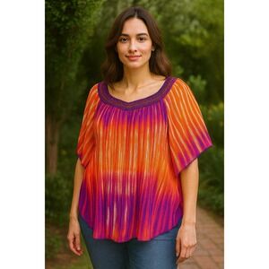 Catherine's Tunic Blouse SZ 3X Boho Festival Accordion Sunset Gypsy Chic